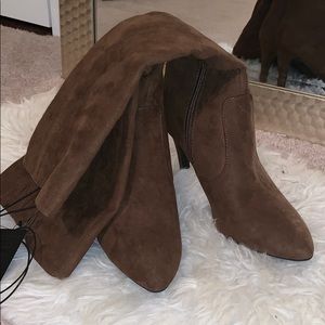 Suede chocolate knee high boots